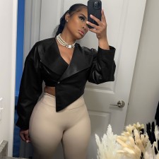 PU Leather Solid Color Coats GPBY-16452