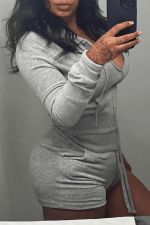 Solid Color Zipper Two Piece Short Set GFTF-881148859