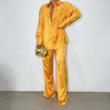 Long Sleeve Solid Color Loose Two Piece Pants Set GCYF-9337