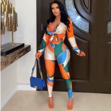 Fashion Print Tie Up Two Piece Pants Set GCYF-9433