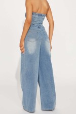 Denim Wrap Chest Washed Jumpsuit GKNF-6999