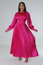 O Neck Press Pleated Maxi Dress GCYF-9446