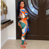 Fashion Print Tie Up Two Piece Pants Set GCYF-9433