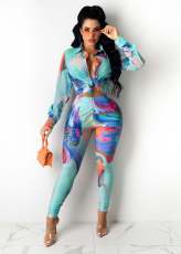 Fashion Print Tie Up Two Piece Pants Set GCYF-9433