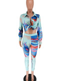 Fashion Print Tie Up Two Piece Pants Set GCYF-9433