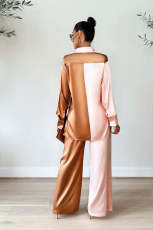 Color Block Single Breasted Two Piece Pants Set GCYF-9340