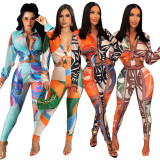 Fashion Print Tie Up Two Piece Pants Set GCYF-9433
