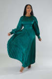 O Neck Press Pleated Maxi Dress GCYF-9446