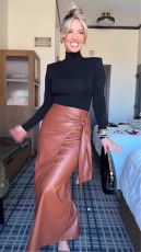 Solid Color High Waist Long Skirt YUMT-YMT474