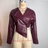 PU Leather Solid Color Coats GPBY-16452