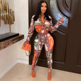 Fashion Print Tie Up Two Piece Pants Set GCYF-9433