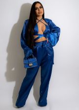 Solid Color Long Sleeve Pants Suit GCYF-9373