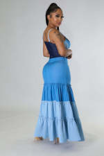 Contrast Color Wrap Chest Vest Long Skirt Suit GCYF-9349