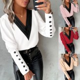 Fashion V-neck Long Sleeve Blouses GSZE-ST23385