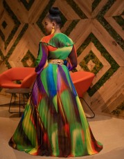 V Neck Ruffles Print Maxi Dress GCYF-9528