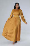 O Neck Press Pleated Maxi Dress GCYF-9446