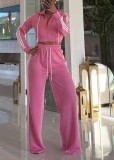 Stripe Patchwork Hooded Sport Two Piece Pants Set TR-1354