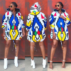 Long Sleeve Print Hooded Mini Dress GCYF-9183