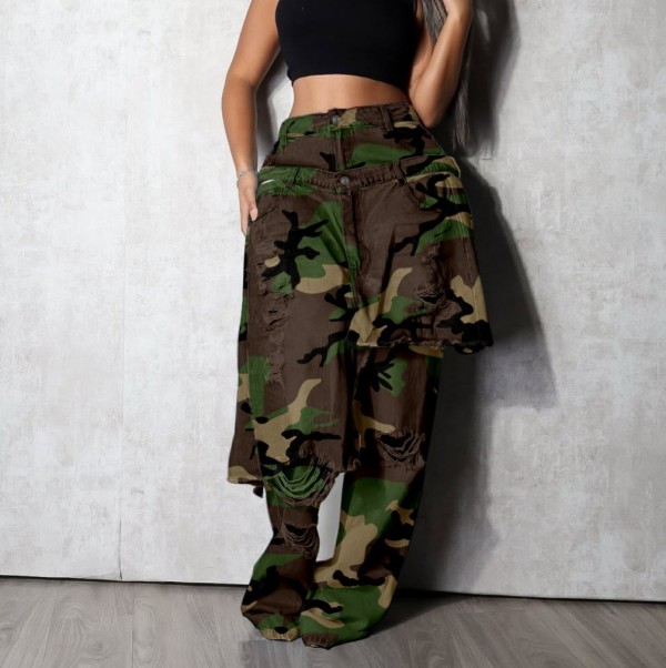 Camouflage Print Straight Jeans LSD-25251