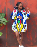 Long Sleeve Print Hooded Mini Dress GCYF-9183