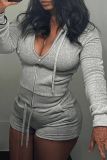 Solid Color Zipper Two Piece Short Set GFTF-881148859