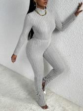 Solid Color Long Sleeve Split Pants Suit GFTF-1029