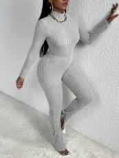 Solid Color Long Sleeve Split Pants Suit GFTF-1029