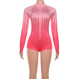 Print Stand Collar Zipper Romper DLSF-K25Q82279