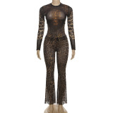 Leopard Print Long Sleeve Pants Suit GZJQ-D25S84226