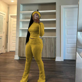 Solid Color Tight Long Sleeve Pants Suit(With Headscarf) MEM-88614