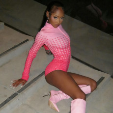 Print Stand Collar Zipper Romper DLSF-K25Q82279