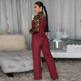 Leopard Print Tie Up Shirt Pants Suit YF-10934