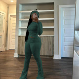 Solid Color Tight Long Sleeve Pants Suit(With Headscarf) MEM-88614