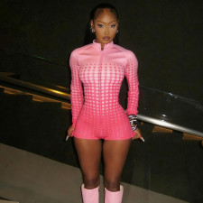 Print Stand Collar Zipper Romper DLSF-K25Q82279