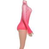 Print Stand Collar Zipper Romper DLSF-K25Q82279