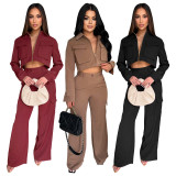 Long Sleeve Zipper Top Two Piece Pants Set YF-10921