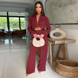 Long Sleeve Zipper Top Two Piece Pants Set YF-10921