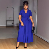 V Neck Short Sleeve Maxi Dress NY-3802