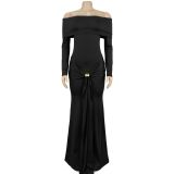 One Shoulder Long Sleeve Maxi Dress BY-7559