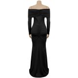 One Shoulder Long Sleeve Maxi Dress BY-7559