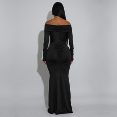 One Shoulder Long Sleeve Maxi Dress BY-7559