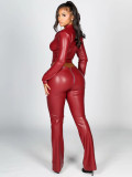 Leather Zipper Tops Two Piece Pants Set CH-25059
