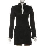 Solid Color Long Sleeve Mini Dress XEF-K25D83360