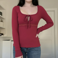 Lace Patchwork Tie Up Top GWEN-JWJT45407