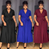 V Neck Short Sleeve Maxi Dress NY-3802