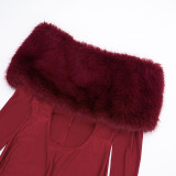 One Shoulder Fur Hollow Out Jumpsuit MXBF-Q25JP340
