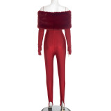 One Shoulder Fur Hollow Out Jumpsuit MXBF-Q25JP340