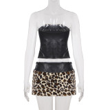 Leopard Furrzy Patchwork Skirt Suit GPKJ-MR27257/45634