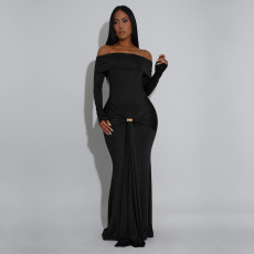 One Shoulder Long Sleeve Maxi Dress BY-7559