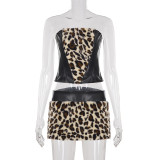 Leopard Furrzy Patchwork Skirt Suit GPKJ-MR27257/45634